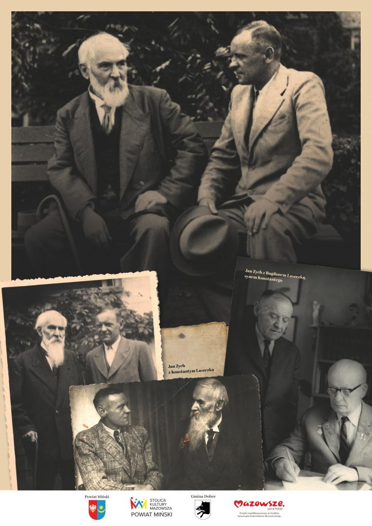 Biało - czarne fotografie przedstawiające mężczyznę z białą brodą oraz z młodszych mężczyzną