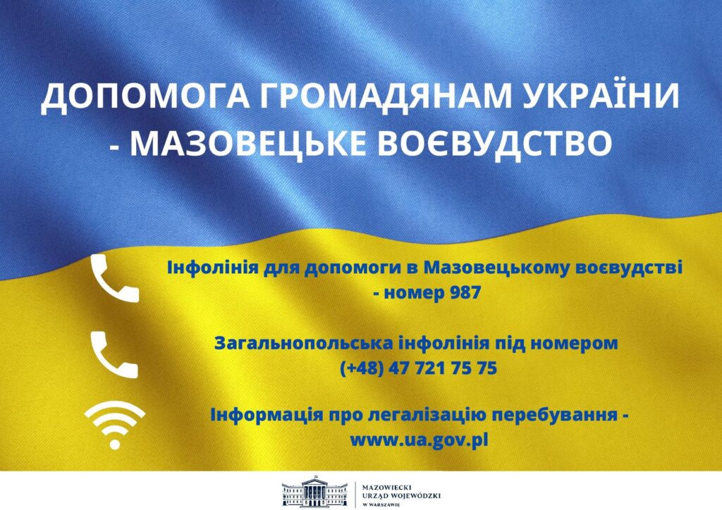 flga ukrainy w kolorze żółtym i nienieskim wewnątrz tekst o sposobach pomocy uchodźcom