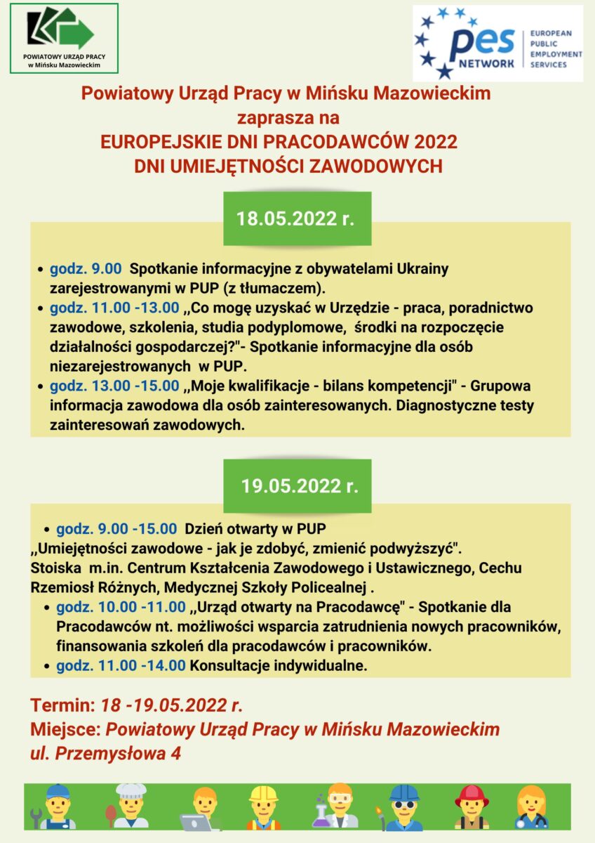 Powiatowy Urząd Pracy w Mińsku Mazowieckim zaprasza na Europejskie Dni Pracodawców 2022