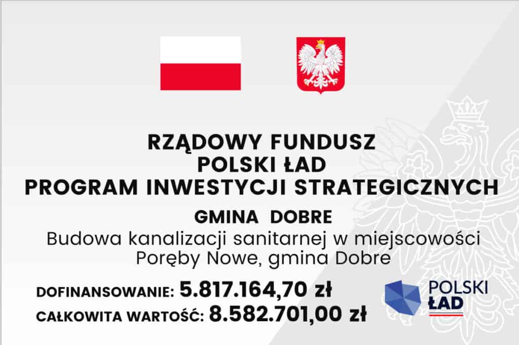 Flaga i godło Polski oraz napis RZĄDOWY FUNDUSZ POLSKI ŁAD PROGRAM INWESTYCJI STRATEGICZNYCH