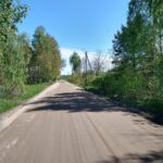 Stabilizacja na drodze. Droga asfaltowa. z lewej strony drzewa.