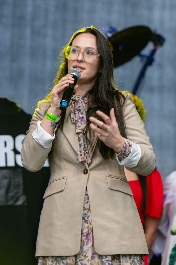 Żółte i kolorowe kwiaty W tle mały czerwony płotek z kolorowymi kwiatami