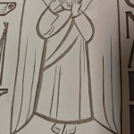 WdU8hE0_ Na obrazku widać rysunek anioła z zakrywającymi oczy dłoniami. Anioł ma duże skrzydła i stoi na jasnym tle. Całość utrzymana w stonowanej, brązowej kolorystyce.