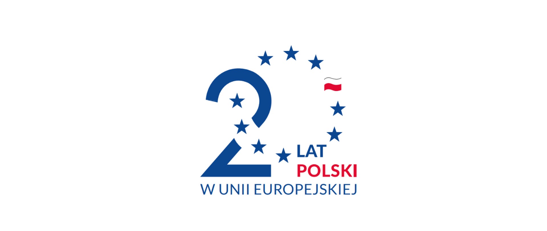 image001 Logo z liczbą 20 otoczoną gwiazdami, biało-czerwoną flagą i napisem lat Polski w Unii Europejskiej. Kolory: niebieski, czerwony, biały. Tło białe.