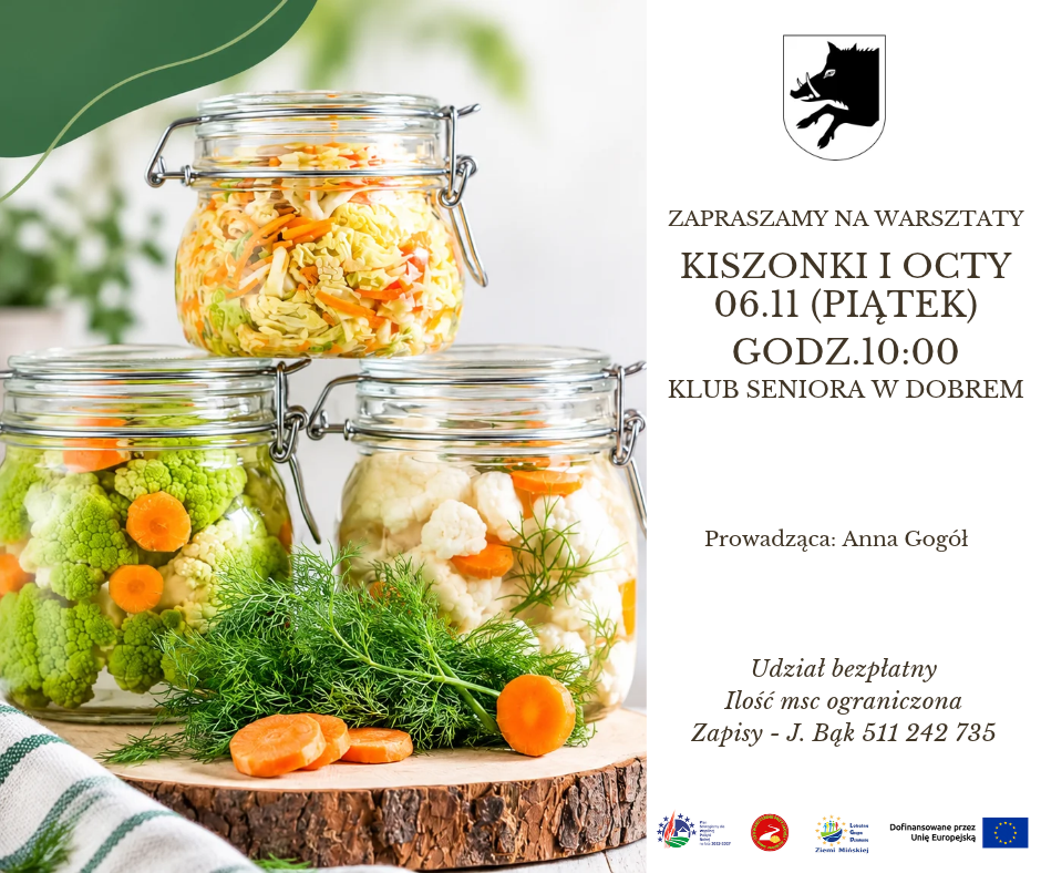 Jasnobrązowy Minimalistyczny Promocja Zakwaterowanie ze Śniadaniem Hotel Post na Facebooku(2) Trzy słoiki z kolorowymi kiszonkami i świeżymi warzywami na drewnianej tacy. Tło jest rozmyte, w jasnych barwach. Po prawej stronie znajduje się zaproszenie na warsztaty kiszonek.