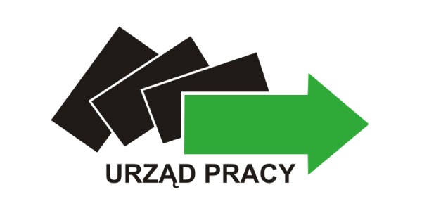 Logo urzedu pracy przedstawiające trzy czane prostokąty i zieloną strzałkę.